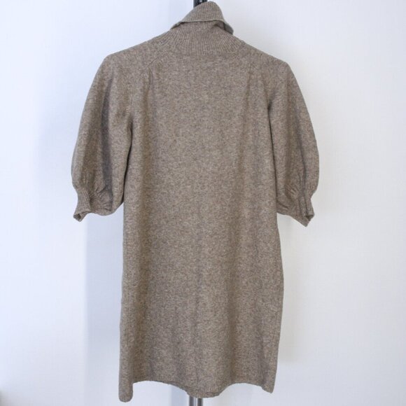 Zara Camel & Wool Blended Brown Turtleneck 3/4 Balloon Sleeve Sweater Dress Sz S - Picture 8 of 13
